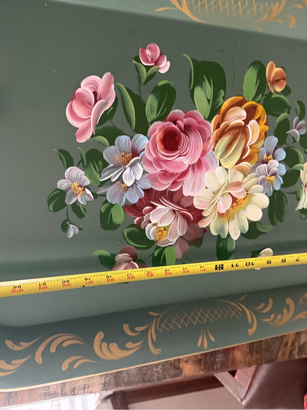 Hand-Painted Floral Wall Art Panel in Green with Multicolor Blooms